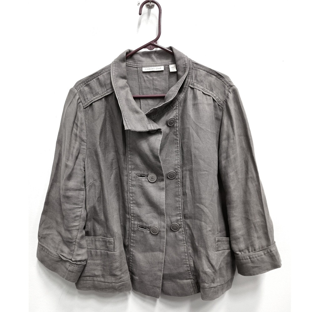 Coldwater Creek Utility Jacket Womens Large Brown Linen Coastal Double‎ Breasted